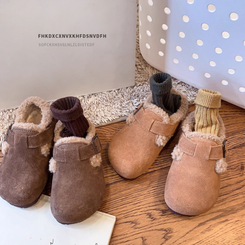 Dječje cipele u korejskom stilu Birkenstock, zimski model 2025, fleece obloga, Velcro zatvaranje, gumeni potplat