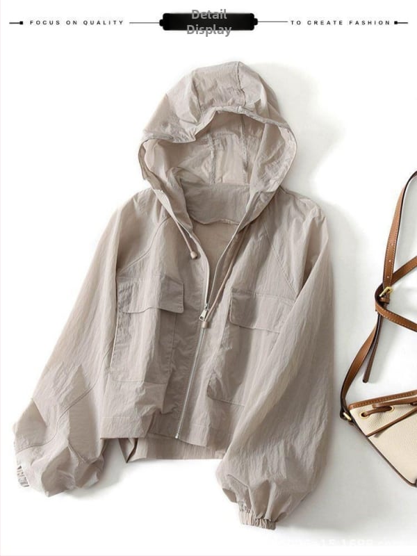 Слънцезащитно яке с качулка, 95% полиестер, UPF40+, цип отпред, дълги ръкави, тънко