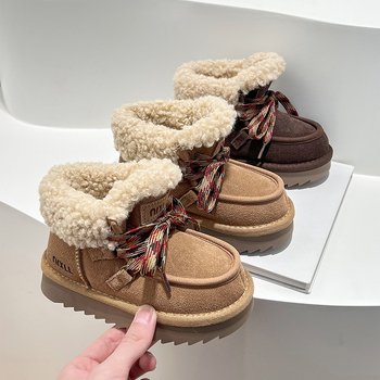 Dječje snježne čizme slip-on (podstava od ovčje vunom, gornji dio od kravljeg velura, gumeni đon, Zima 2025)
