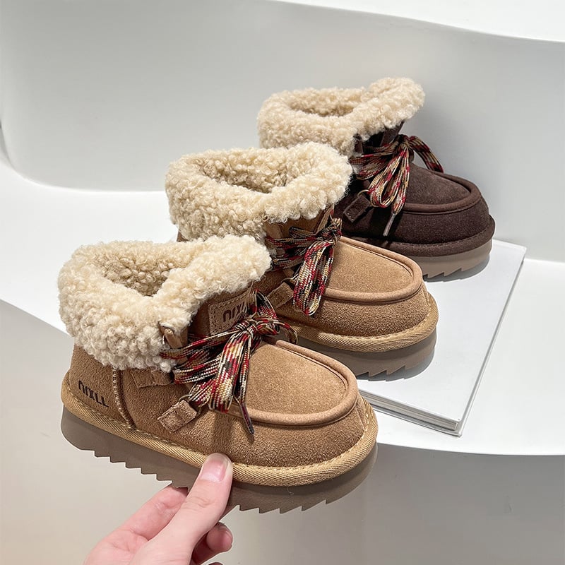 Dječje snježne čizme slip-on (podstava od ovčje vunom, gornji dio od kravljeg velura, gumeni đon, Zima 2025)
