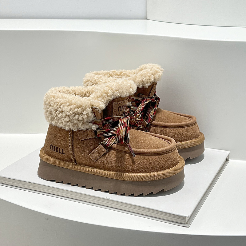 Dječje snježne čizme slip-on (podstava od ovčje vunom, gornji dio od kravljeg velura, gumeni đon, Zima 2025)