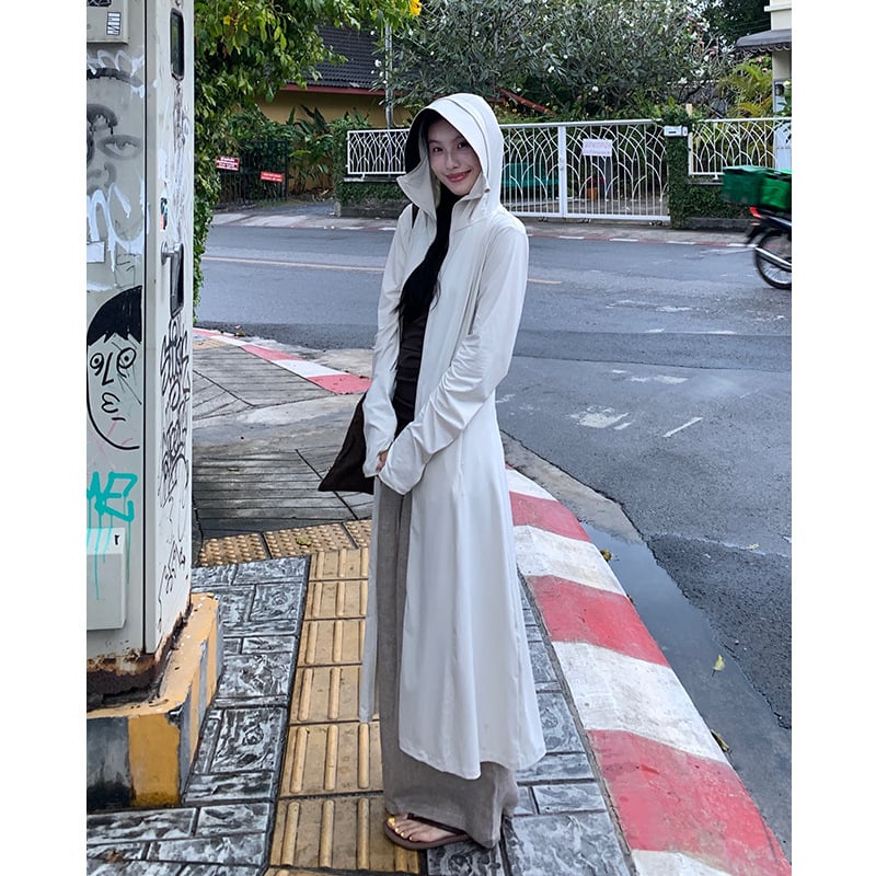 Женска дълга слънцезащитна риза с цип, дишащ нейлон/спандекс плат, UPF50+, удължен силует, дълги ръкави, летен кежуал стил