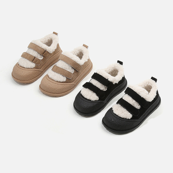 Dječje zimske cipele s flisom, korejski stil, unisex, zatvoren vrh, pahuljasti dizajn