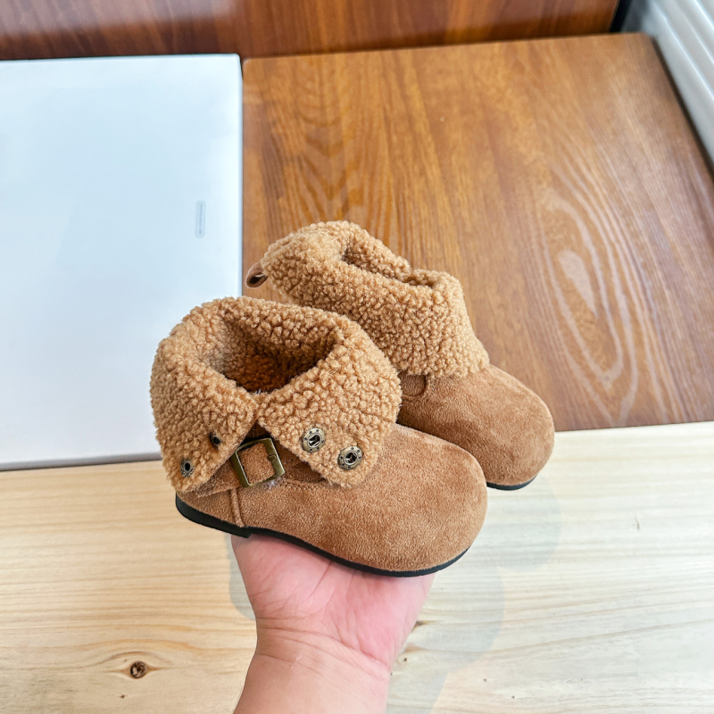 Dječje kratke čizme s debelim potplatom, retro stil, s fleece unutrašnjosti, zimske čizme za dvostruko nošenje