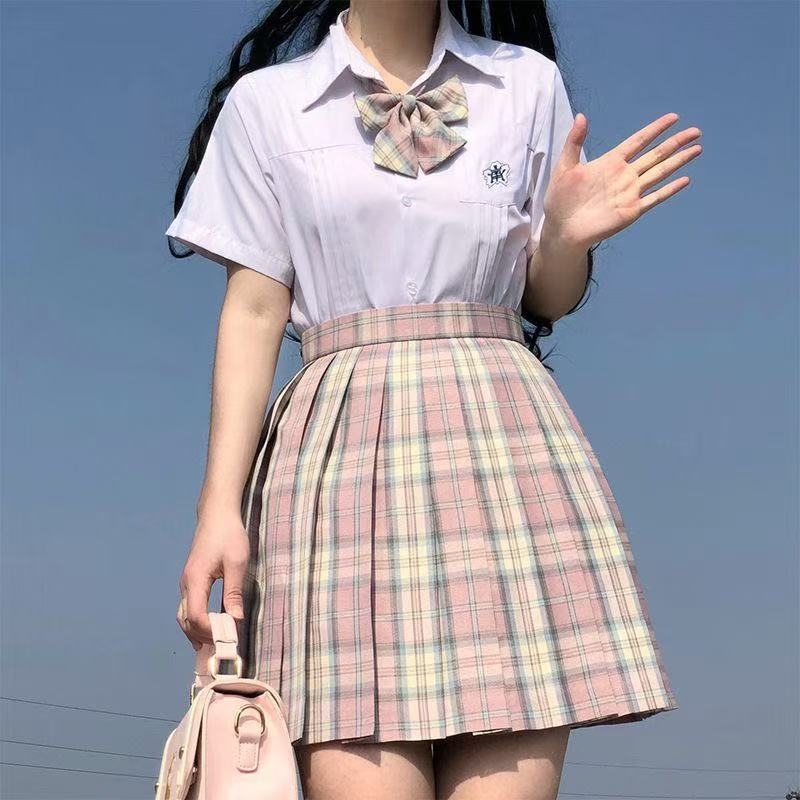 Heartquake fustă plisată cu model grilă, material poliester 95%+, stil proaspăt și drăguț, primăvara 2023