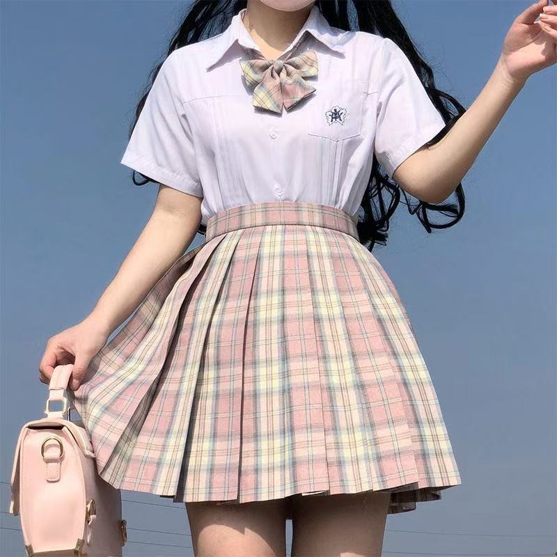 Heartquake fustă plisată cu model grilă, material poliester 95%+, stil proaspăt și drăguț, primăvara 2023