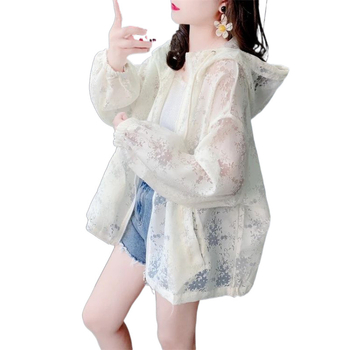 Дамско леко яке за защита от слънцето, свободна кройка, с качулка, дълги ръкави, флорална шарка, цип отпред, лято 2025