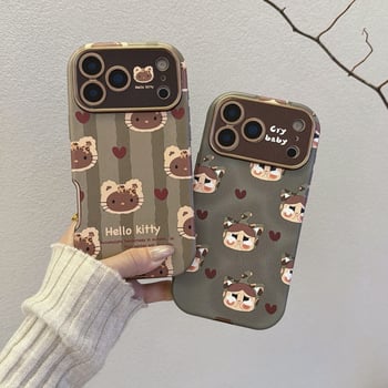 Kryt na iPhone 14 Pro / 14 Pro Max z kože s reliéfnou textúrou, mäkké plyšové šnúrky, proti pádu