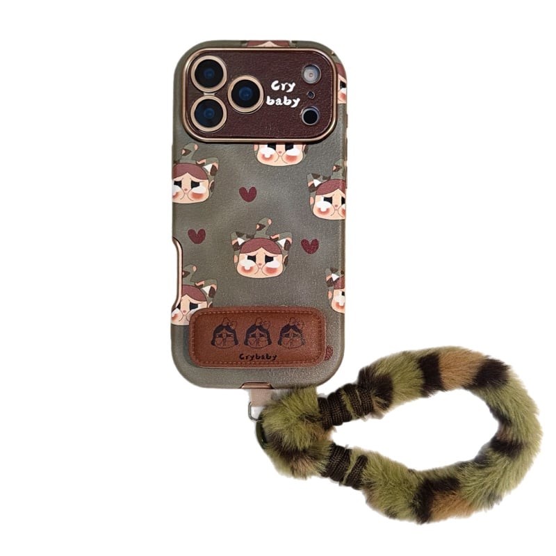 Kryt na iPhone 14 Pro / 14 Pro Max z kože s reliéfnou textúrou, mäkké plyšové šnúrky, proti pádu