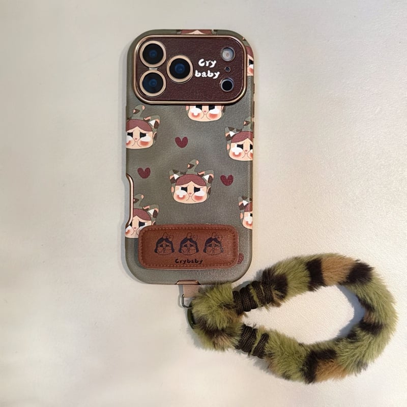 Kryt na iPhone 14 Pro / 14 Pro Max z kože s reliéfnou textúrou, mäkké plyšové šnúrky, proti pádu