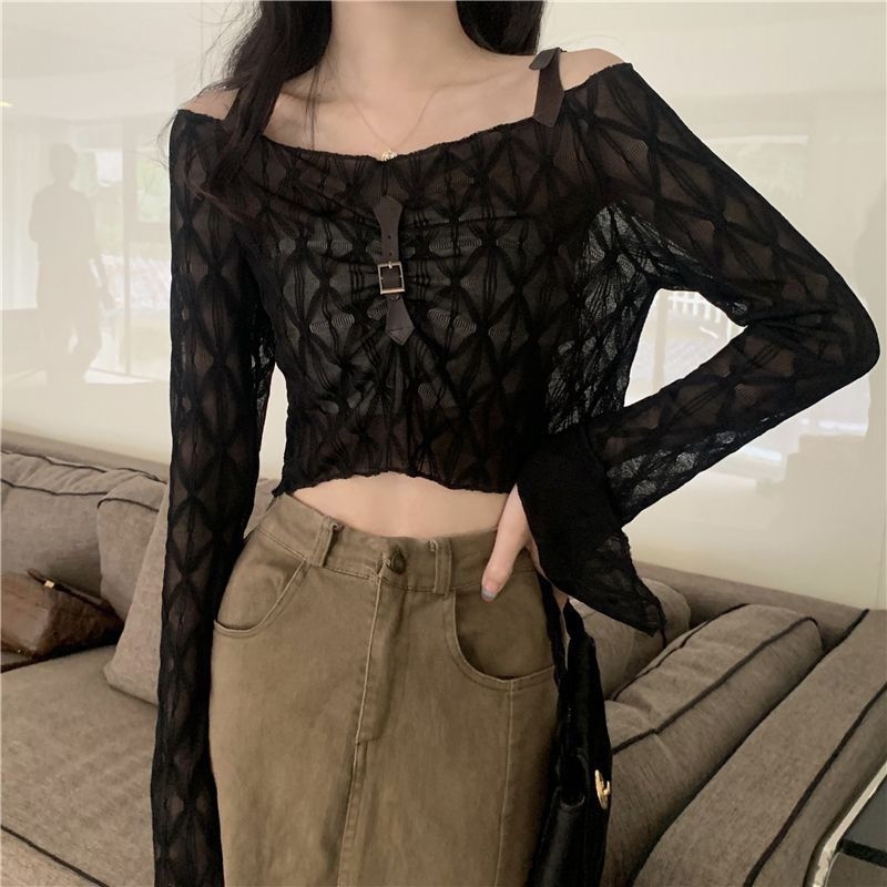 женски топ с едно рамо, тясно прилепнал силует, дълъг ръкав, полиестер, UPF30+