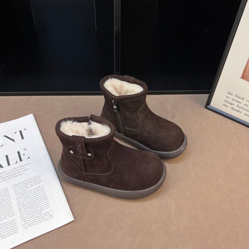 Dječje zimske gležnjače s plišastom unutrašnjošću, unisex, bočni zip, gumena potplat (gornji materijal: kravlji velur; unutrašnjost: pliš; sezona: zima 2025)