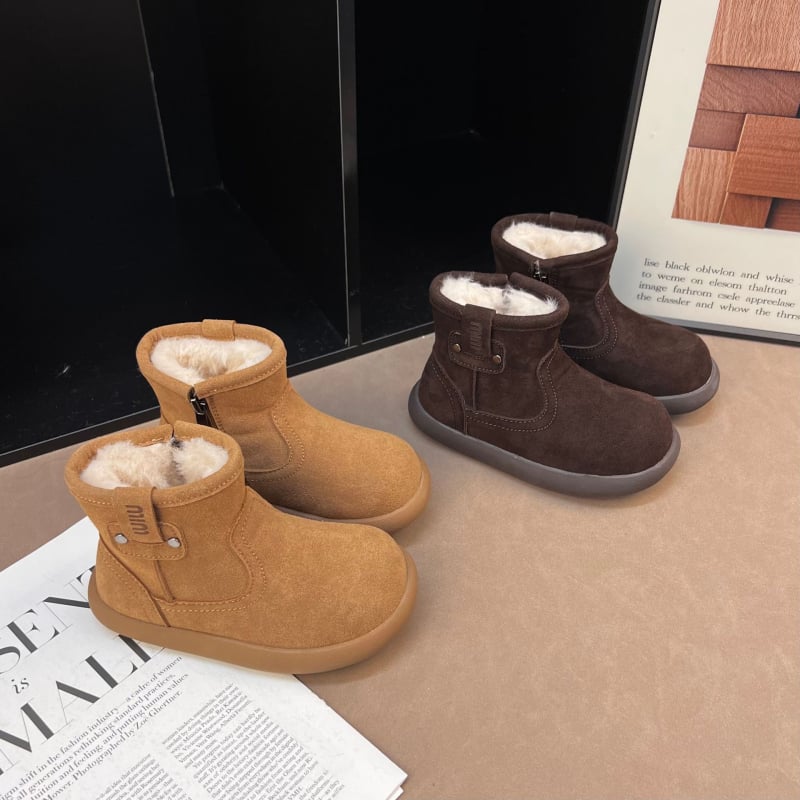 Dječje zimske gležnjače s plišastom unutrašnjošću, unisex, bočni zip, gumena potplat (gornji materijal: kravlji velur; unutrašnjost: pliš; sezona: zima 2025)
