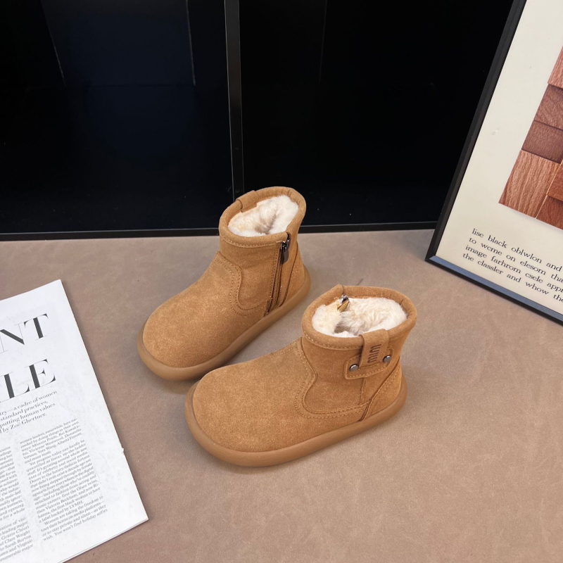 Dječje zimske gležnjače s plišastom unutrašnjošću, unisex, bočni zip, gumena potplat (gornji materijal: kravlji velur; unutrašnjost: pliš; sezona: zima 2025)