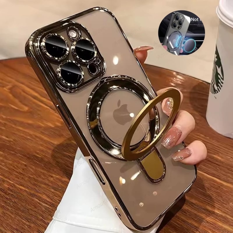 TPU kućište za telefon, prozračno s elektroplatiranim premazom, magnetskom kopčom i držačem filmske zaštite za objektiv; otporno na udarce; kompatibilno s više iPhone modela.