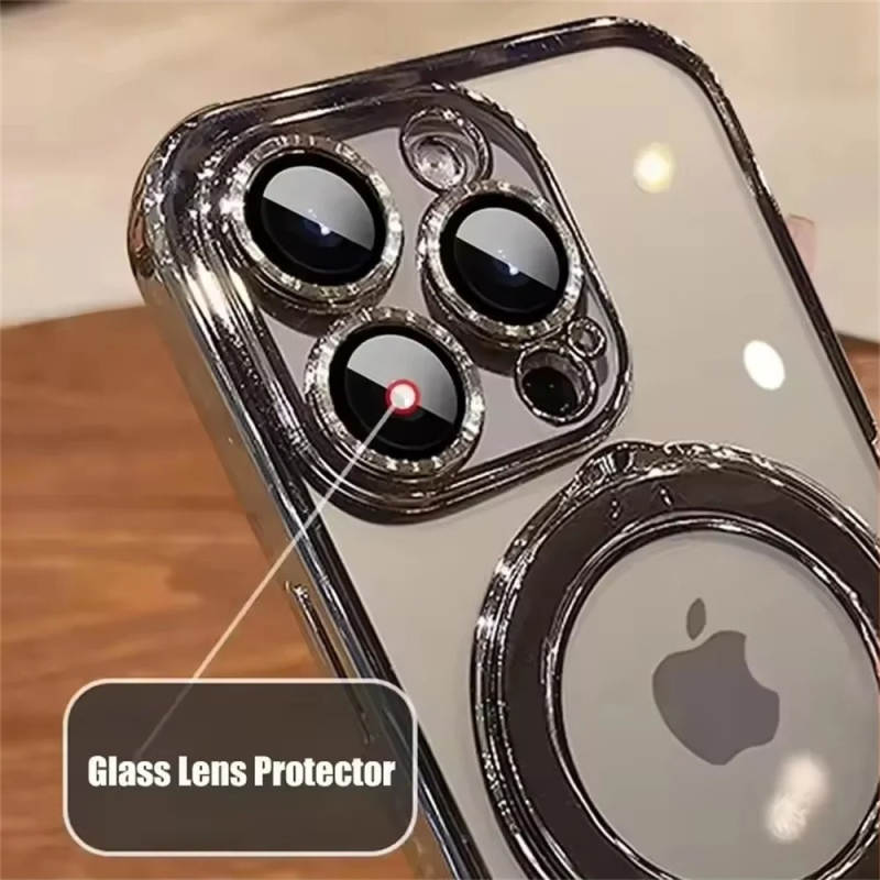 TPU kućište za telefon, prozračno s elektroplatiranim premazom, magnetskom kopčom i držačem filmske zaštite za objektiv; otporno na udarce; kompatibilno s više iPhone modela.