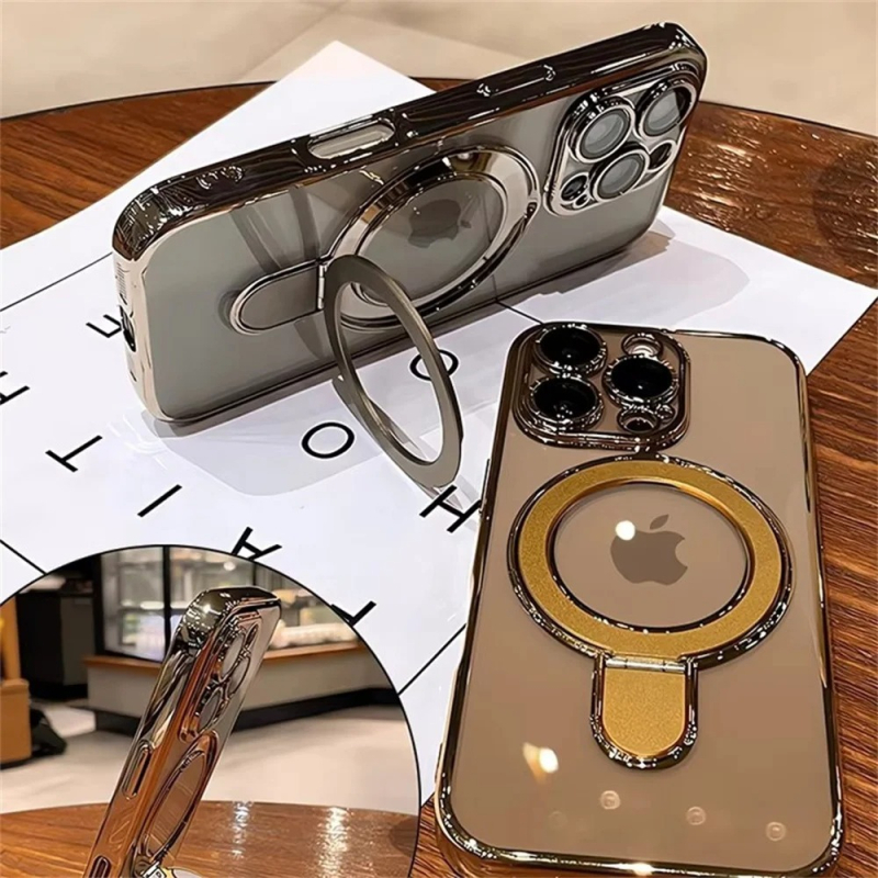 TPU kućište za telefon, prozračno s elektroplatiranim premazom, magnetskom kopčom i držačem filmske zaštite za objektiv; otporno na udarce; kompatibilno s više iPhone modela.
