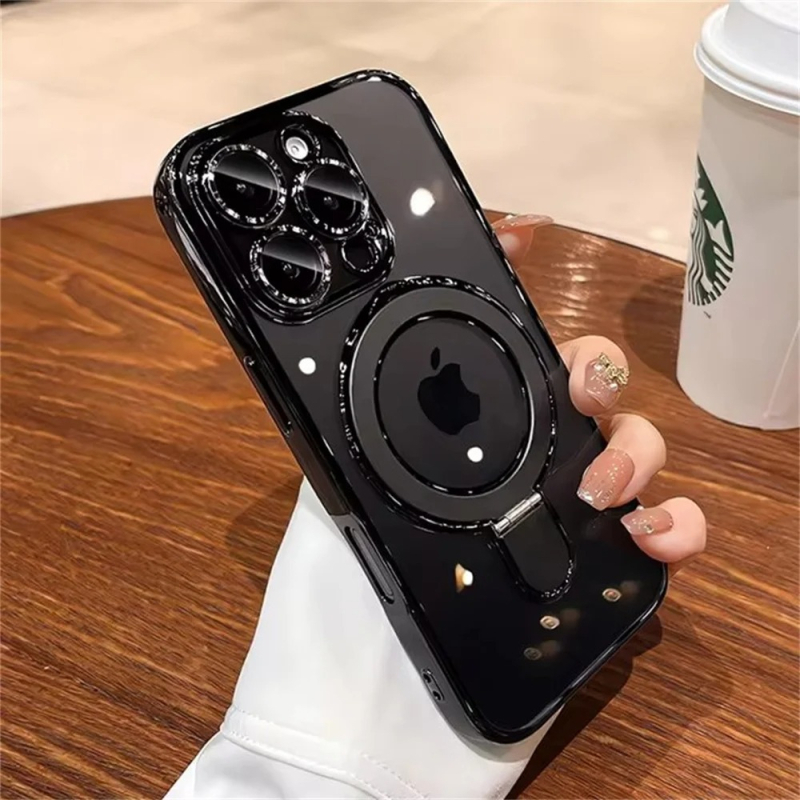 TPU kućište za telefon, prozračno s elektroplatiranim premazom, magnetskom kopčom i držačem filmske zaštite za objektiv; otporno na udarce; kompatibilno s više iPhone modela.