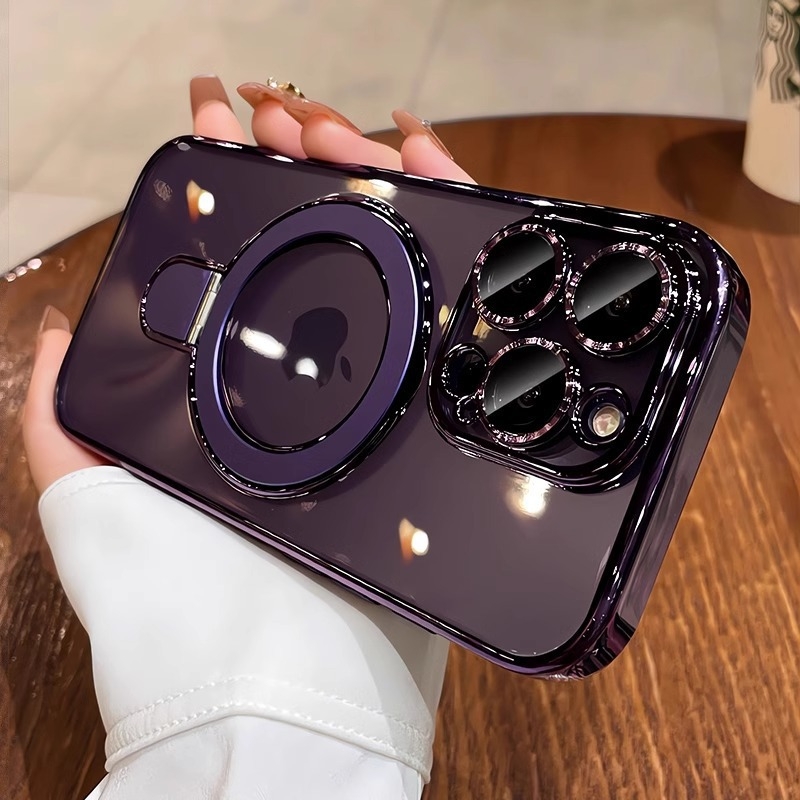 TPU kućište za telefon, prozračno s elektroplatiranim premazom, magnetskom kopčom i držačem filmske zaštite za objektiv; otporno na udarce; kompatibilno s više iPhone modela.