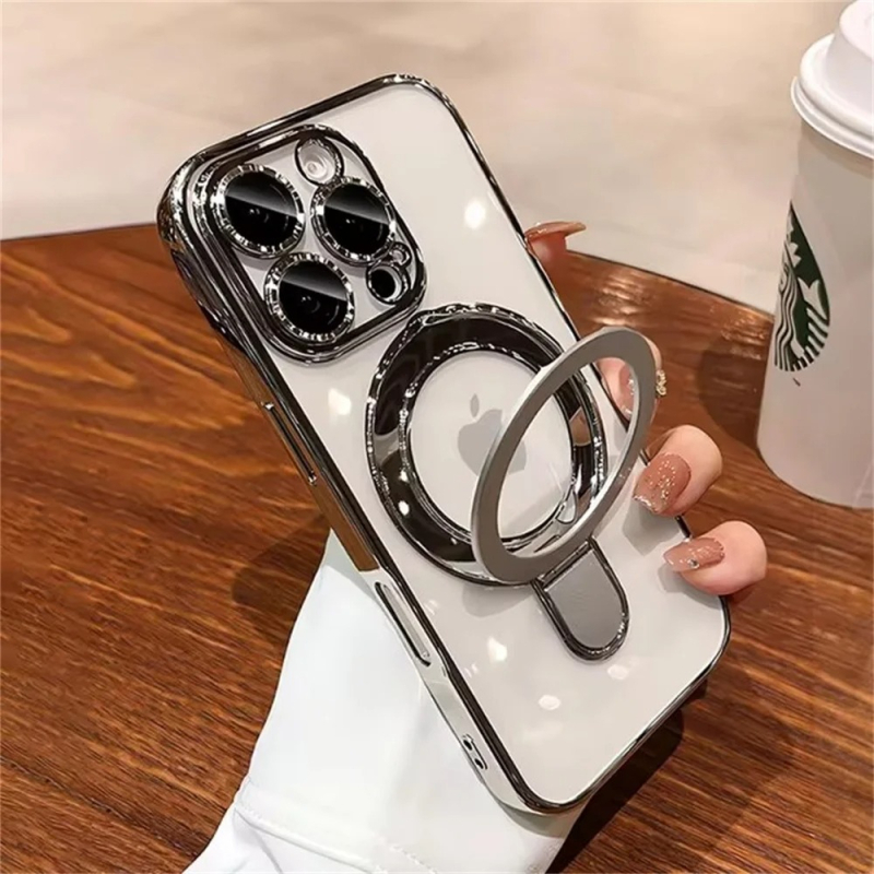 TPU kućište za telefon, prozračno s elektroplatiranim premazom, magnetskom kopčom i držačem filmske zaštite za objektiv; otporno na udarce; kompatibilno s više iPhone modela.