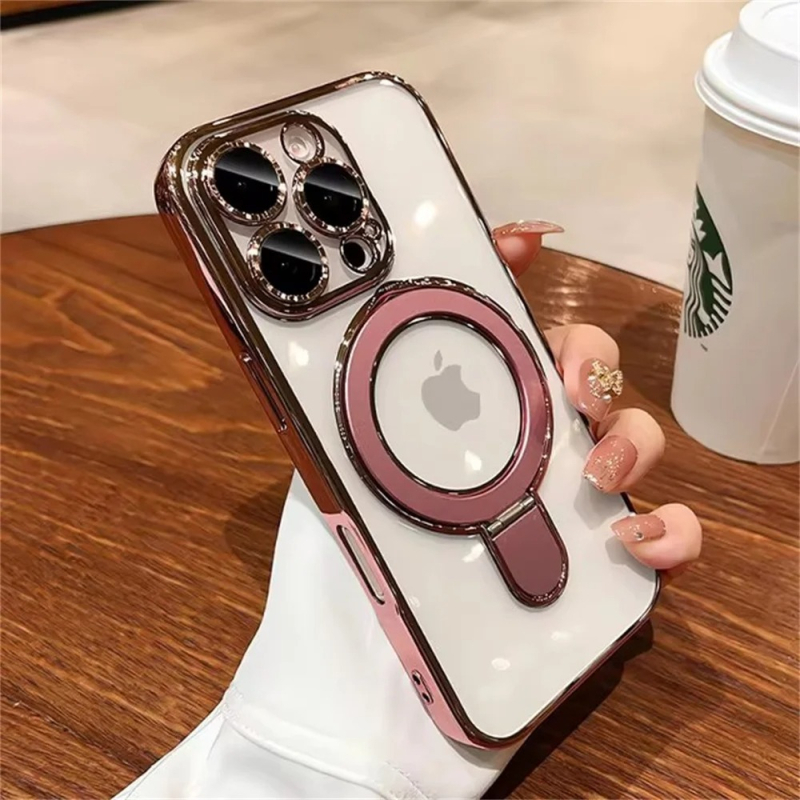 TPU kućište za telefon, prozračno s elektroplatiranim premazom, magnetskom kopčom i držačem filmske zaštite za objektiv; otporno na udarce; kompatibilno s više iPhone modela.