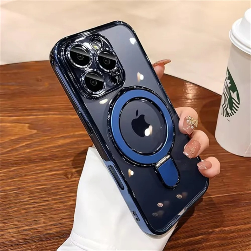 TPU kućište za telefon, prozračno s elektroplatiranim premazom, magnetskom kopčom i držačem filmske zaštite za objektiv; otporno na udarce; kompatibilno s više iPhone modela.