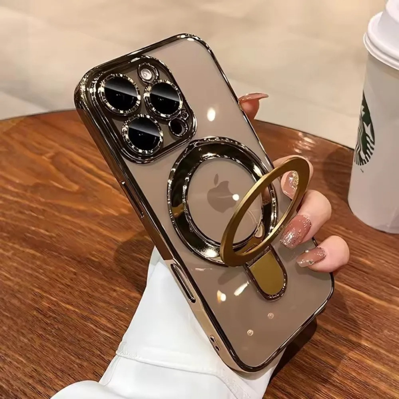 TPU kućište za telefon, prozračno s elektroplatiranim premazom, magnetskom kopčom i držačem filmske zaštite za objektiv; otporno na udarce; kompatibilno s više iPhone modela.