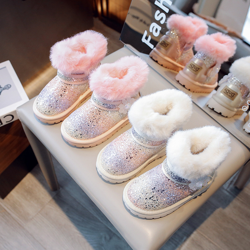 Gyerekek téli bakancsai, fleece bélés, vízálló bokacipő, felső része műbőr, alacsony boka, koreai stílus, szigetelés