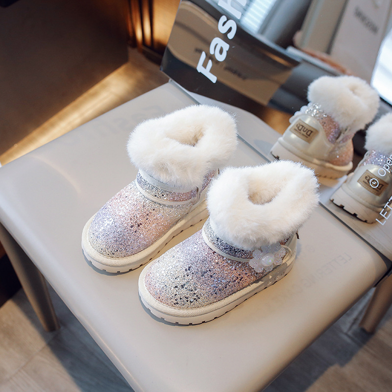 Gyerekek téli bakancsai, fleece bélés, vízálló bokacipő, felső része műbőr, alacsony boka, koreai stílus, szigetelés