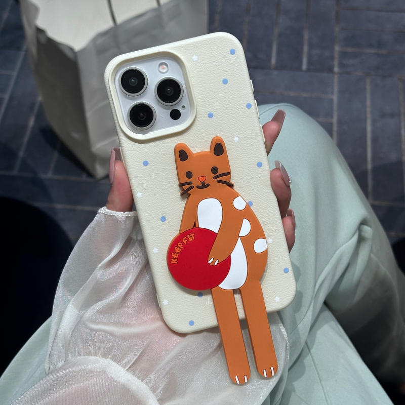 Husă de telefon cu suport în formă de pisică pentru iPhone – Piele, Confecție manuală, Personalizabil, Protecție împotriva căderilor