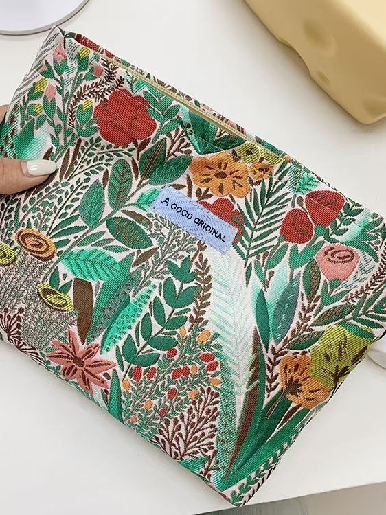 Jacquard virágmintás sminktáska, nagy kapacitású, nylon béléssel, nőknek, mindennapi használatra, 2025 tavasza