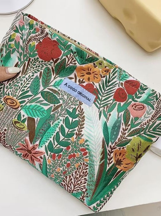 Jacquard virágmintás sminktáska, nagy kapacitású, nylon béléssel, nőknek, mindennapi használatra, 2025 tavasza