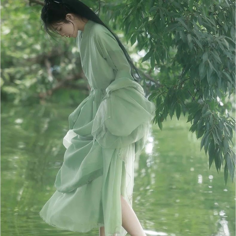 Ženski Hanfu komplet u Wei Jin stilu s preklopnim ovratnikom, mrežasti materijal, ljeto 2023 izdanje, za dobnu skupinu 25–29