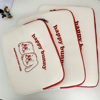 Geantă tabletă pluș cu iepuraș, model animal, material textil, căptușeală velur, stil desen animat pentru copii