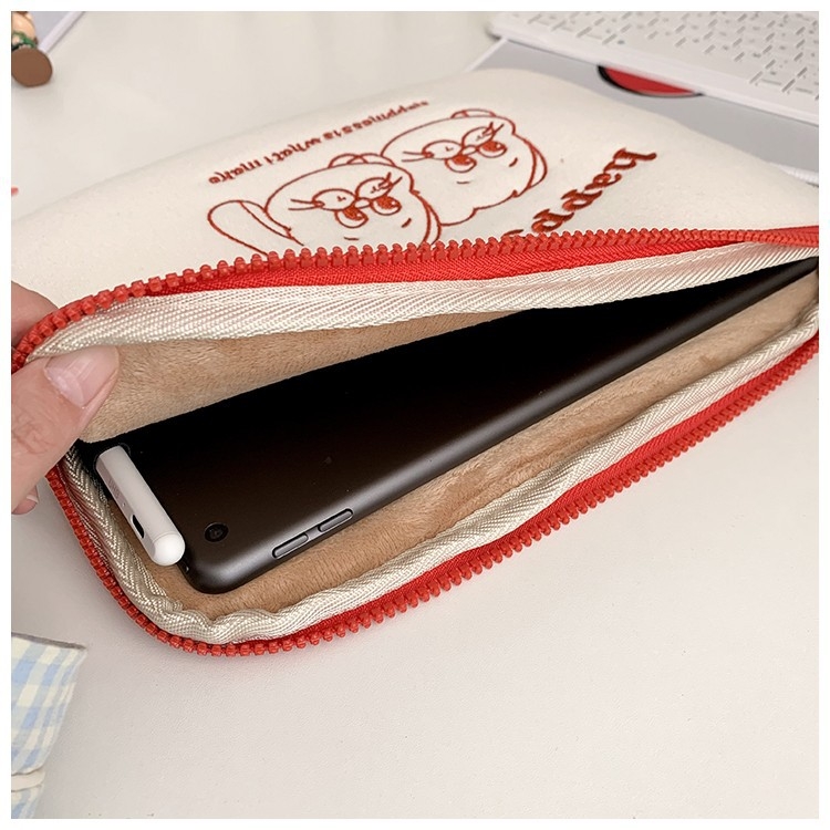 Geantă tabletă pluș cu iepuraș, model animal, material textil, căptușeală velur, stil desen animat pentru copii