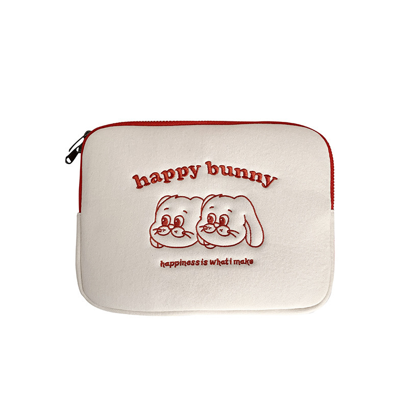 Geantă tabletă pluș cu iepuraș, model animal, material textil, căptușeală velur, stil desen animat pentru copii