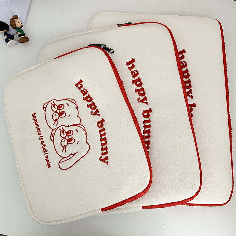 Geantă tabletă pluș cu iepuraș, model animal, material textil, căptușeală velur, stil desen animat pentru copii