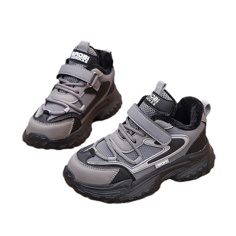 Dječje tenisice u stilu dad sneakers, zima 2025, s fleece unutarnjom podstavom, gornji dio od umjetne kože, prugasti dizajn, topla gumena potplat