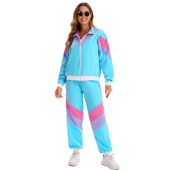 Costum unisex pentru Halloween: set jachetă și pantaloni în stil disco hip-hop din anii 80, ținută de scenă pentru dans, poliester, primăvara 2024, potrivit vârstei 25–29