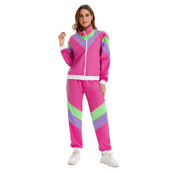 Costum unisex pentru Halloween: set jachetă și pantaloni în stil disco hip-hop din anii 80, ținută de scenă pentru dans, poliester, primăvara 2024, potrivit vârstei 25–29