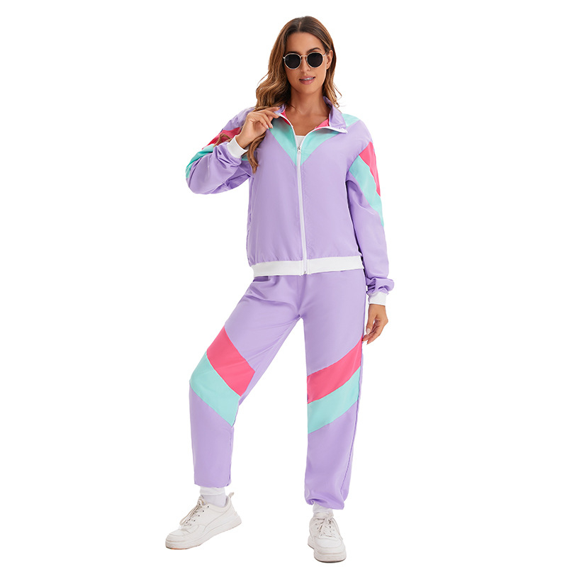 Costum unisex pentru Halloween: set jachetă și pantaloni în stil disco hip-hop din anii 80, ținută de scenă pentru dans, poliester, primăvara 2024, potrivit vârstei 25–29