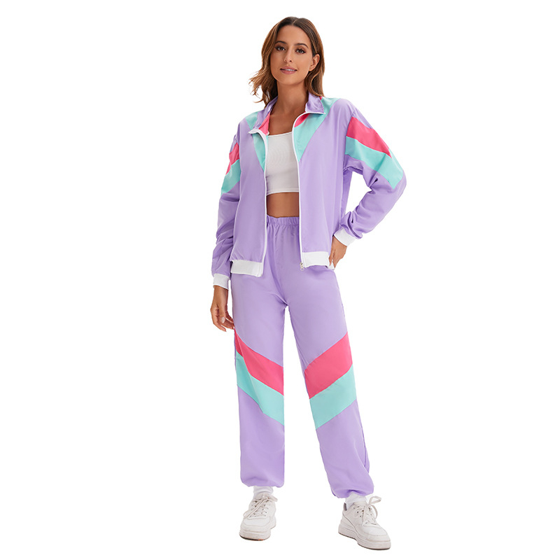 Costum unisex pentru Halloween: set jachetă și pantaloni în stil disco hip-hop din anii 80, ținută de scenă pentru dans, poliester, primăvara 2024, potrivit vârstei 25–29