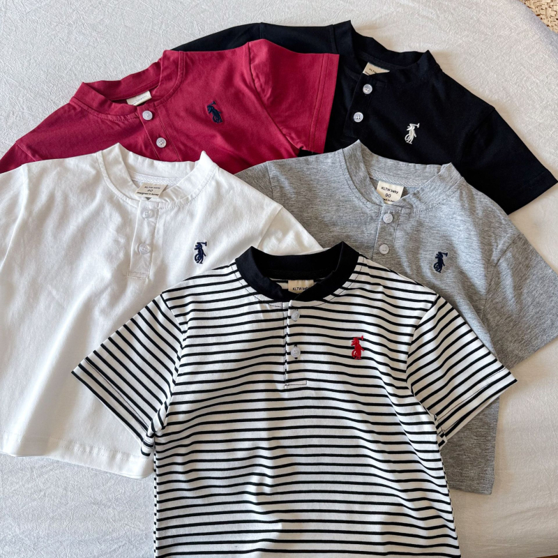 Tricou polo pentru copii, versiune coreeană, bumbac, vară 2025, pentru copii 3–8 ani