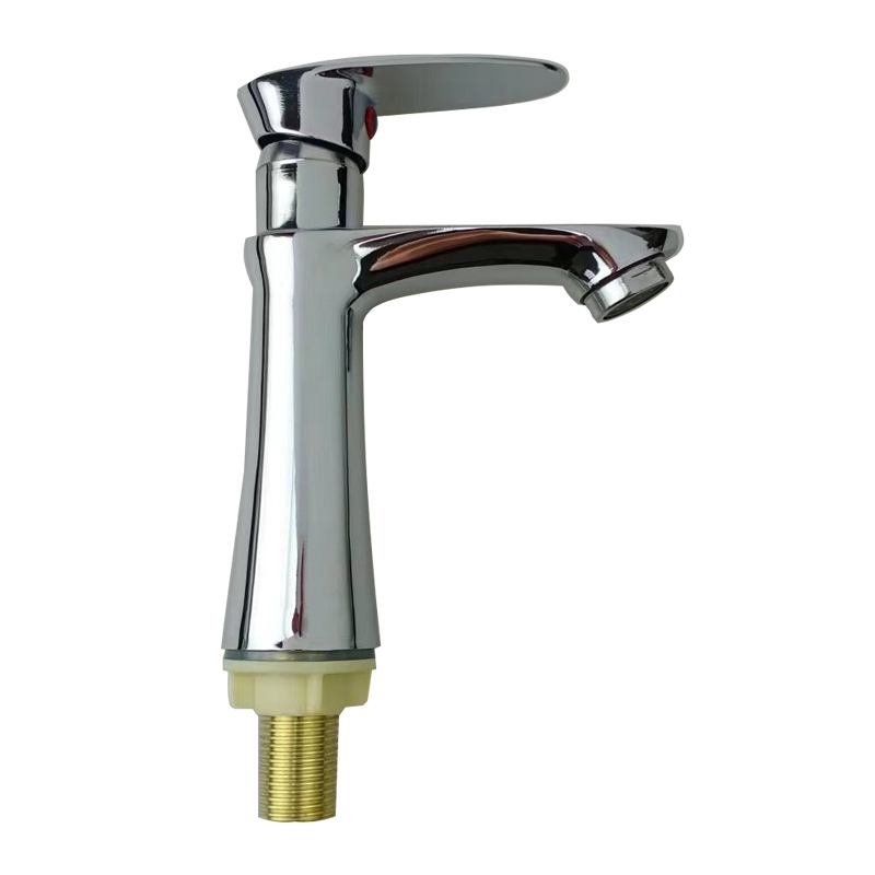 Függőleges mosdócsaptele hideg vízhez, kerámiapatron, cinkötvözet test, kefés felület, függőleges szerelés