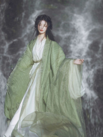 Set Hanfu unisex — stil Wei-Jin, guler încrucișat, țesătură plasă poliesterică, vară 2024