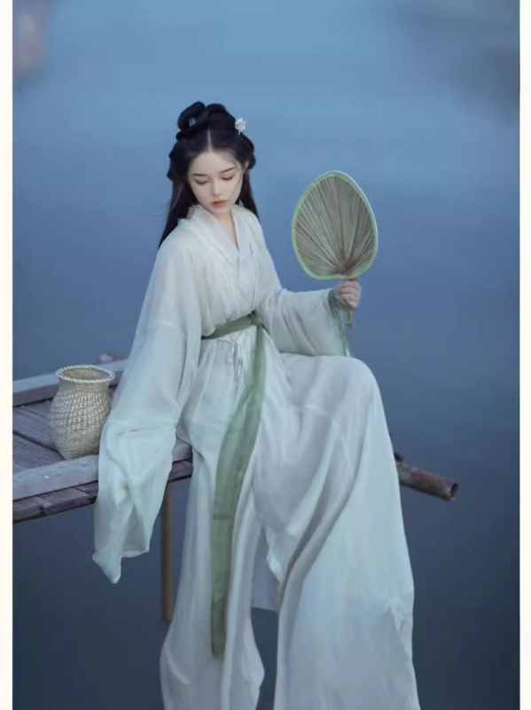 Set Hanfu unisex — stil Wei-Jin, guler încrucișat, țesătură plasă poliesterică, vară 2024