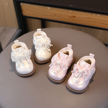Pantofi de iarnă pentru fetițe 1–3 ani, închidere Velcro, partea superioară din piele artificială, talpă de cauciuc, stil coreean