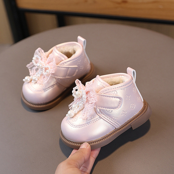 Pantofi de iarnă pentru fetițe 1–3 ani, închidere Velcro, partea superioară din piele artificială, talpă de cauciuc, stil coreean