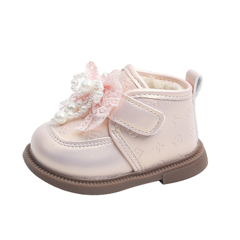 Pantofi de iarnă pentru fetițe 1–3 ani, închidere Velcro, partea superioară din piele artificială, talpă de cauciuc, stil coreean