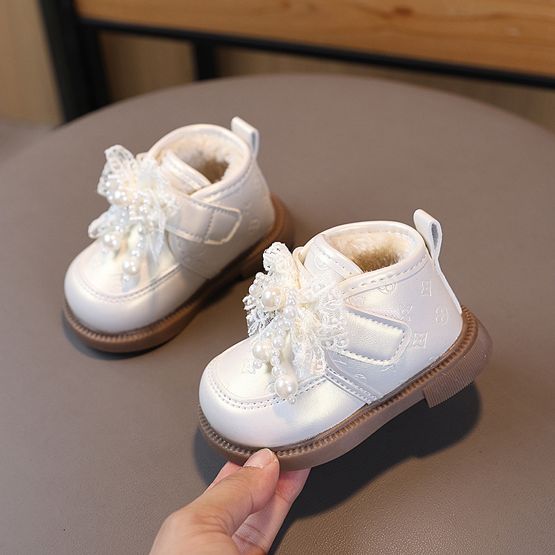 Pantofi de iarnă pentru fetițe 1–3 ani, închidere Velcro, partea superioară din piele artificială, talpă de cauciuc, stil coreean